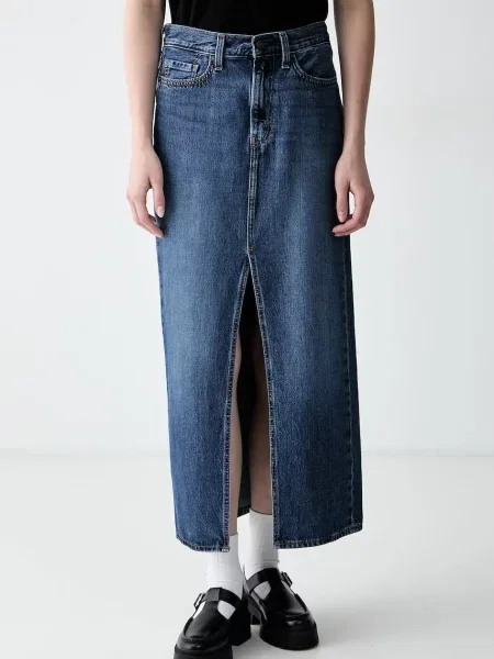 Levi's fustă cu crăpătură din denim ANKLE COLUMN albastru