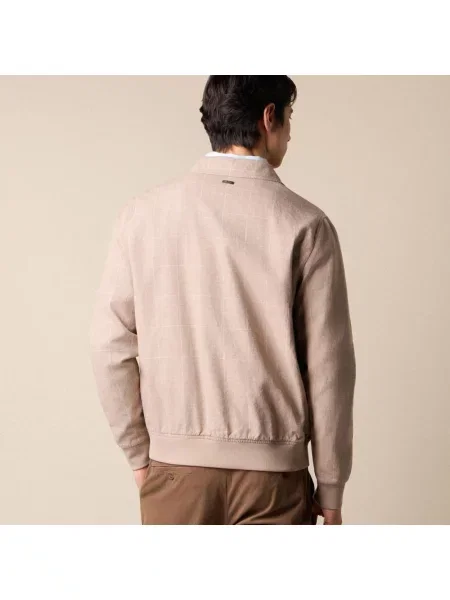 Lniany kurtka bomber Brooks Brothers w kratę beżowy