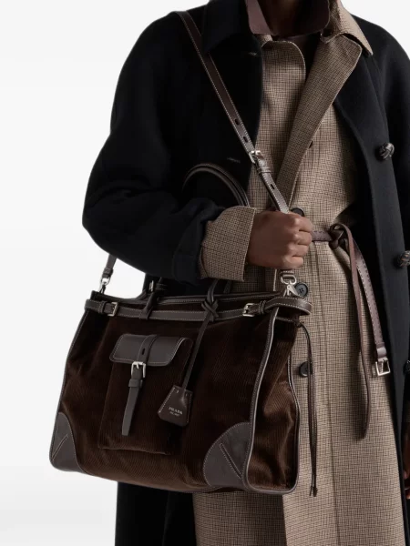 Geantă Prada de catifea cord maro