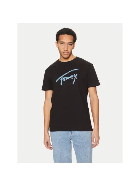 Tommy Jeans T-Shirt Signature Regular Fit μαύρο