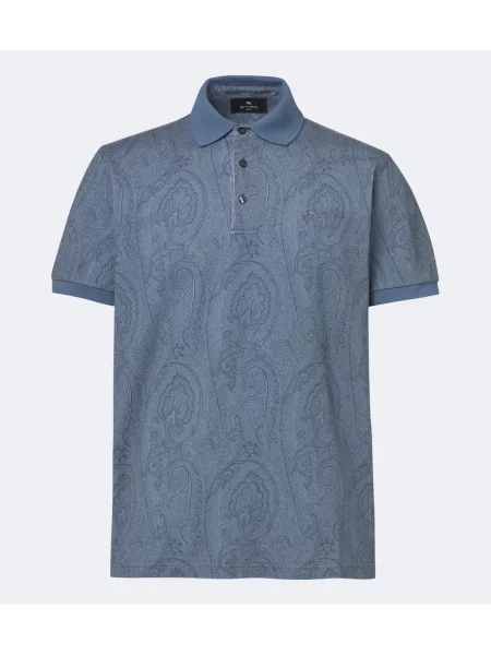 Tricou polo Etro cu model paisley albastru