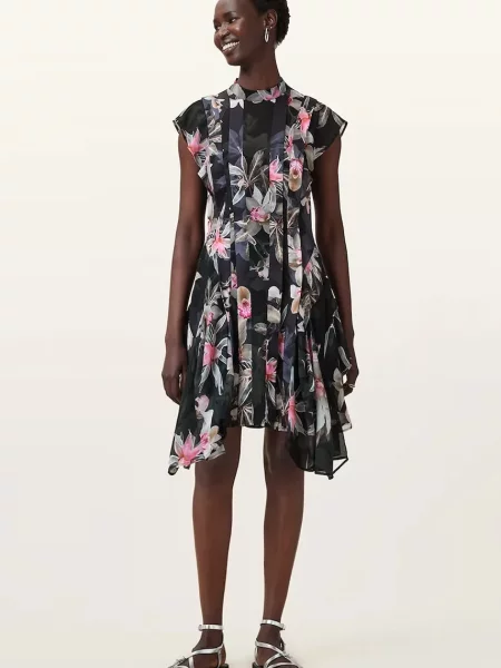 AllSaints sukienka FLEUR mini rozkloszowana czarny