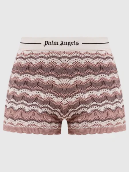 В'язані шорти з шовком в смужку Palm Angels рожеві