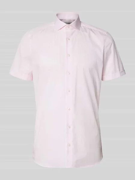 Koszula biznesowa o kroju slim fit z blokowymi pasami i kołnierzykiem typu kent Olymp Level Five różowa