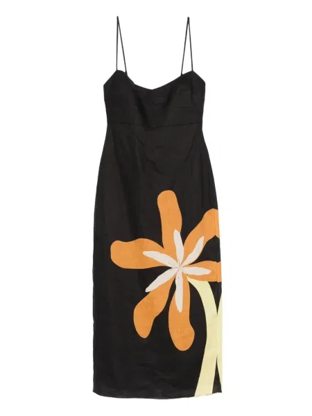 Rochie midi Cala De La Cruz cu model floral până la genunchi de costum negru