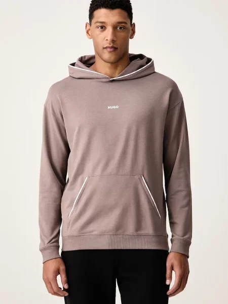 HUGO pulover s kapuco z bombažem NOAH HOODIE rjava