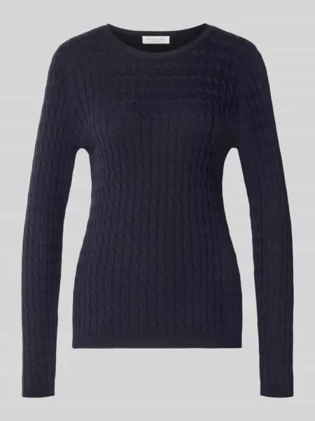 Sweter z dzianiny o kroju slim fit ze ściegiem warkoczowym Christian Berg Woman granatowy