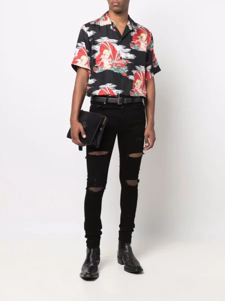 Слаб дънки skinny fit Amiri с протрити краища черно