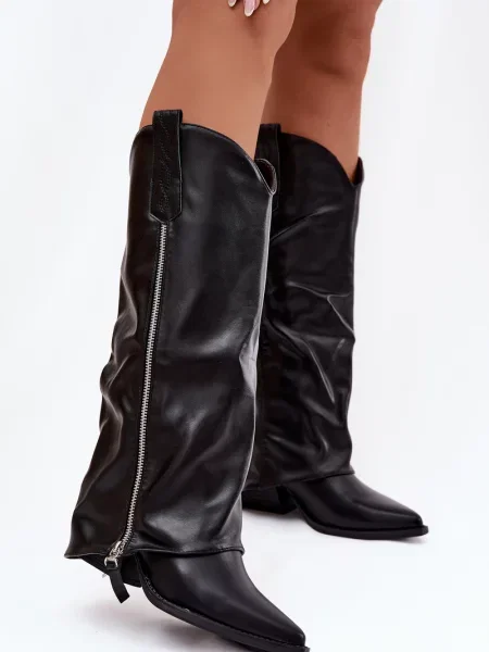 Botine Boto din piele cowboy negru