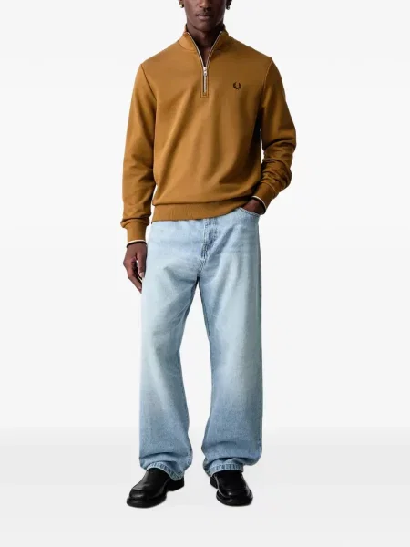 Суичър с цип Fred Perry с автограф кафяво