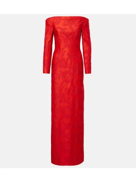 Rochie maxi Emilia Wickstead din jacard de costum roșu