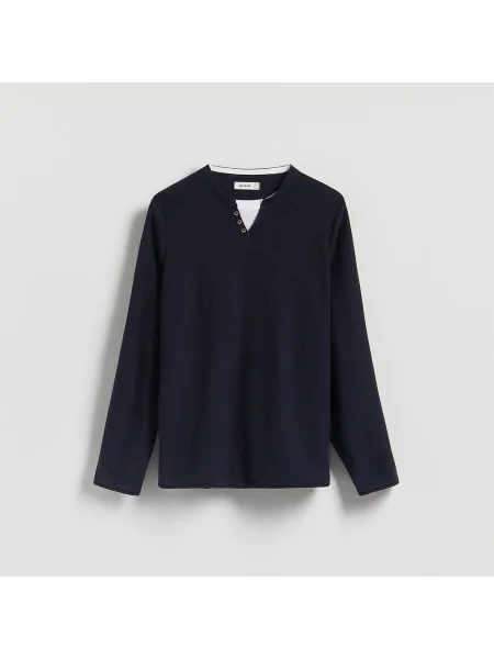 Reserved Henley hosszú ujjú póló tengerészkék