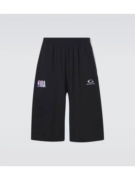 Pantaloni scurți Balenciaga din fleece cu autograf negru