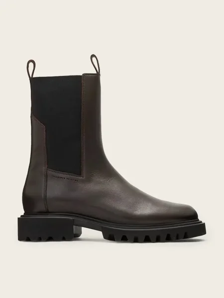 Кожени боти челси AllSaints HALLIE BOOT с равна подметка кафяво