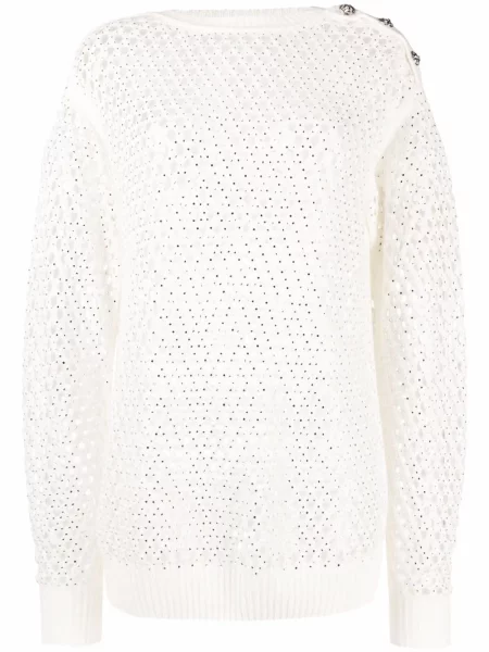 Pulover Philipp Plein tricotate de cristal alb