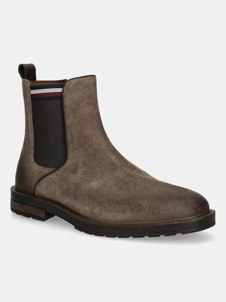 Tommy Hilfiger botine din piele întoarsă CLEATED HILFIGER SUEDE CHELSEA maro