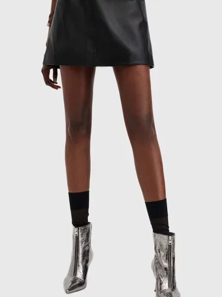 Шкіряна спідниця AllSaints RENAI mini пряма чорний