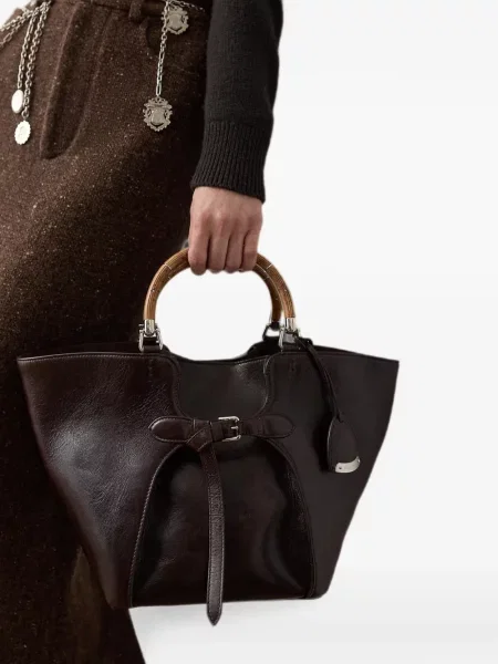 Satenske rukavice Polo Ralph Lauren s vezom s vezicama smeđa