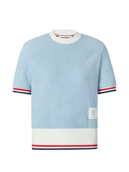 Tricou Thom Browne cu dungi din tweed albastru