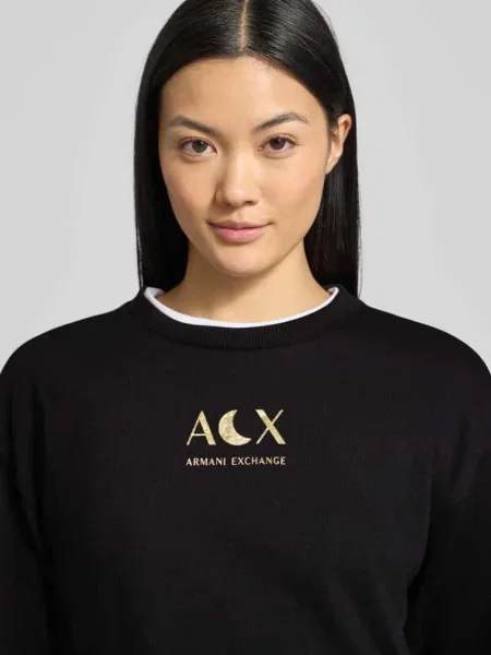 Bluza z logo i okrągłym dekoltem Armani Exchange czarna