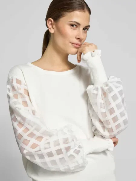 Sweter z dzianiny z Mieszanka z Okrągły dekolt Apricot biały