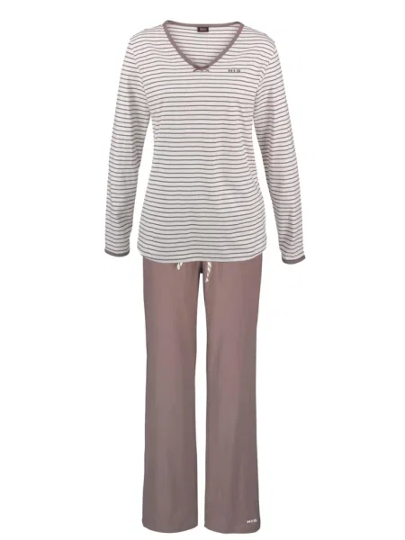 H.I.S Pijama gri taupe alb