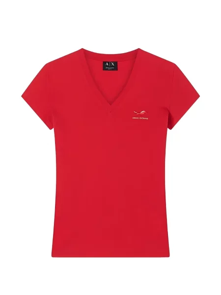 Tricou Armani Exchange cu broderie cu decolteu în V roșu