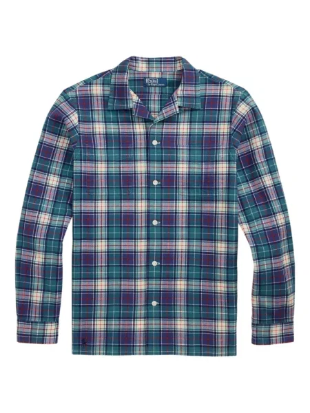 Ленена карирана риза Polo Ralph Lauren бродирана синьо