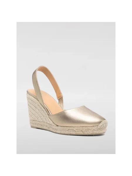 Espadryle Castaner skórzane na koturnie żółte