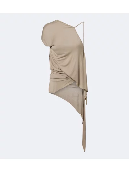 Top Rick Owens din jerseu drapat cu spatele deschis bej