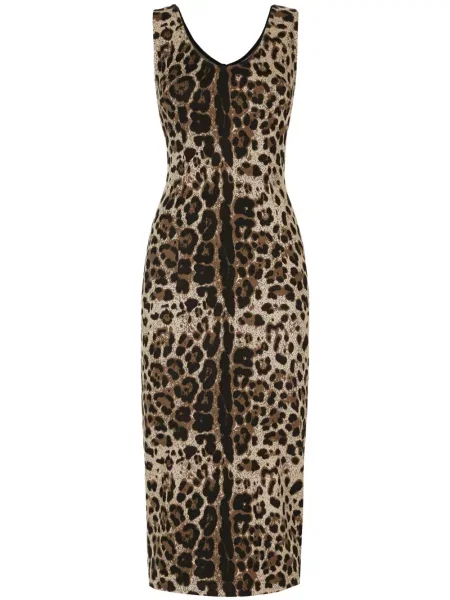 Rochie fără mâneci Dolce & Gabbana fără mâneci cu imagine cu model leopard maro