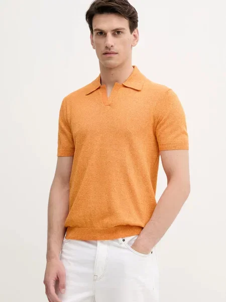 Тениска с яка United Colors of Benetton с меланжов десен оранжево