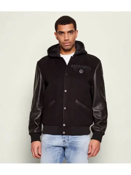 Philipp Plein Bomber dzseki bőr hozzáadásával fekete