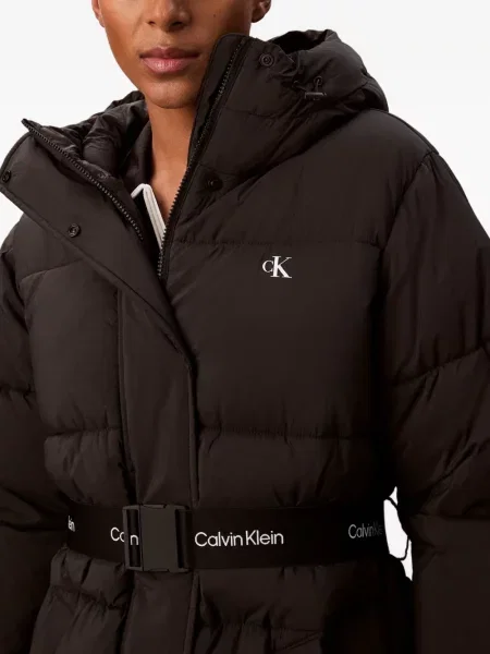 Cu centură palton Calvin Klein Jeans cu glugă negru