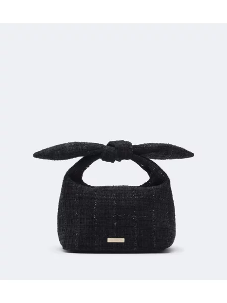 Top Aquazzura cu funde din tweed cu legături negru