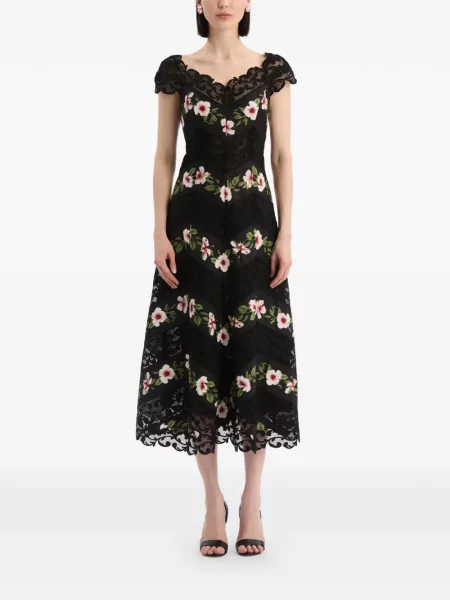 Rochie midi Oscar De La Renta cu dungi negru