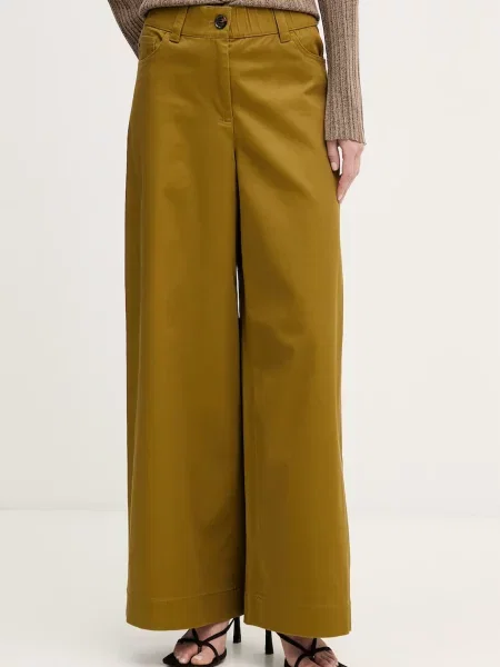 Sisley wide leg hlače za žene od pamuka s elastanom zelena