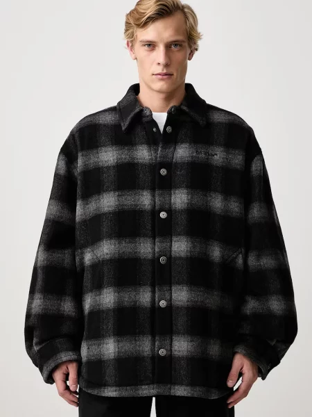 Off-White Lbl Flannel geacă tip cămașă cu lână pentru bărbați alb