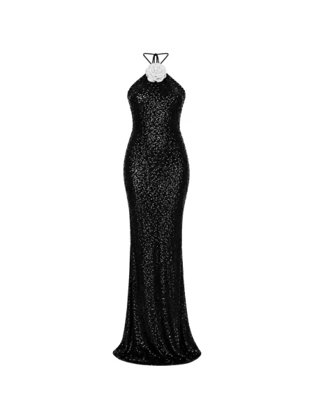 Rochie maxi Roserry cu paiete cu model floral negru