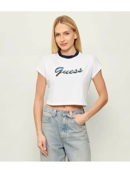 GUESS Tricou bleumarin / cyan alb