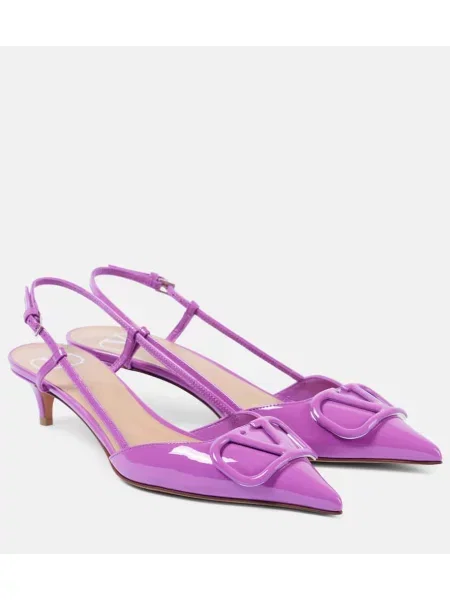 Usnjene lakirane salonarji Valentino Garavani z odprtimi petami vijolična