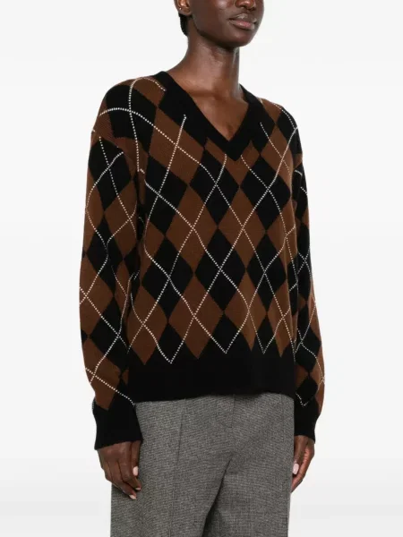 Pulover Sandro de lână cu model argyle maro