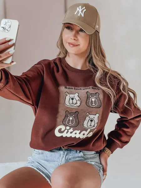 Bluza oversize z misiami MISOBEARS bordowa Dstreet