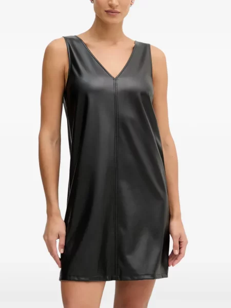 Rochie mini Benetton din piele cu decolteu în V negru