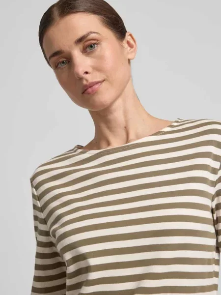 T-shirt z okrągłym dekoltem i rękawem o dł. Oui khaki