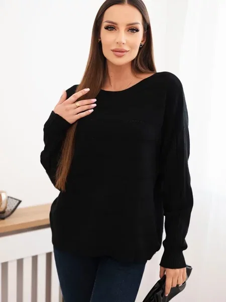 Pulover Kesi Włoski cu mâneci lungi din dantelă lung negru