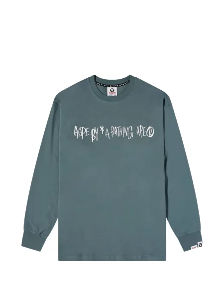 Tricou A Bathing Ape® cu mâneci lungi cu autograf albastru