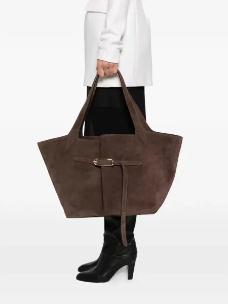 Cu centură geantă shopper Liffner din piele de căprioară maro