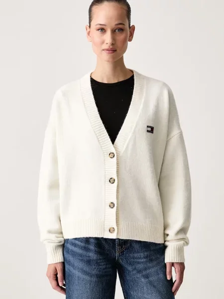 Tommy Jeans Cardigan | Relaxed fit cu adaos de lână bej