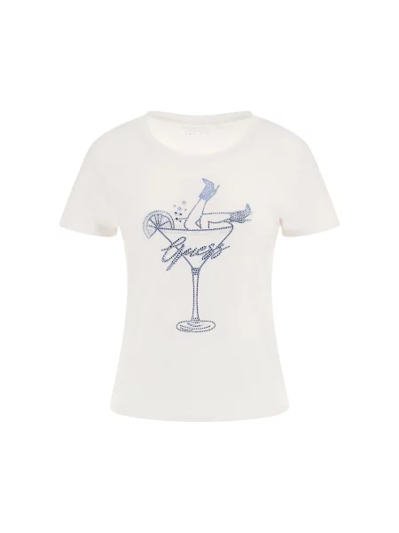 Tričko GUESS Ss Tini Boots Bling Baby Tee White XS bílé